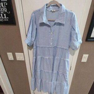 Umgee Blue and White Striped Collared Top